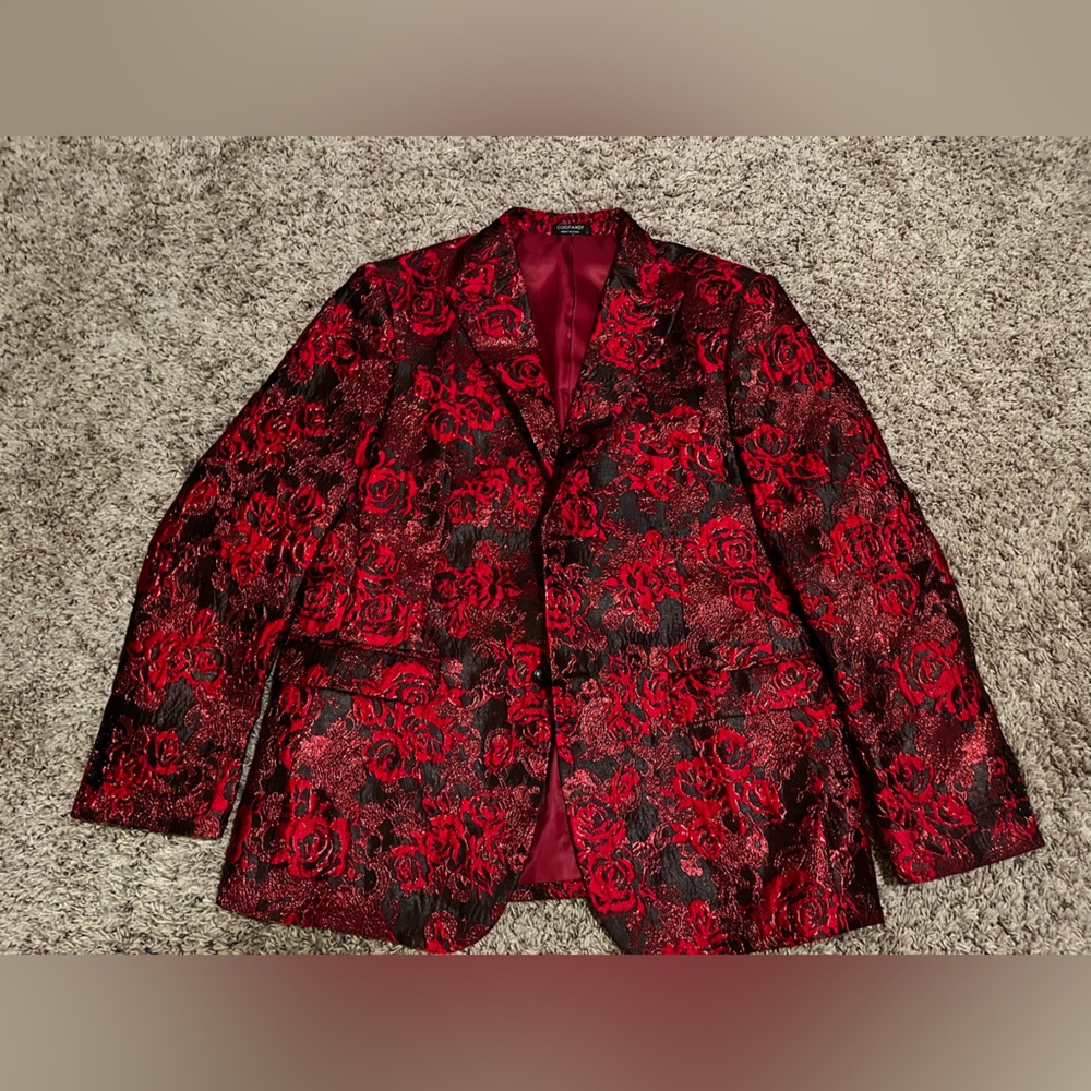 Red Patterned Coofandy Blazer